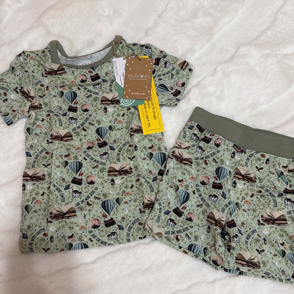 Wild woven 2 piece shortie pajama‎ set unisex NWT books story whimscical